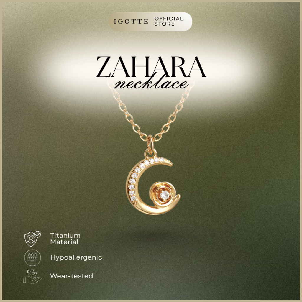 สร้อยคอ MAWAR ZAHARA - สร้อยคอกุหลาบดวงจันทร์ชุบทอง 18k - อุปกรณ์เสริมชุด Eid 2026