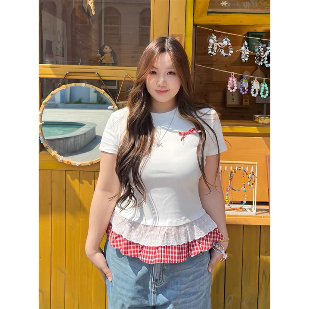 JUWON TSHIRT - เสื้อยืด LACE TOP RIBBON BIGSIZE LD 120cm CHNL