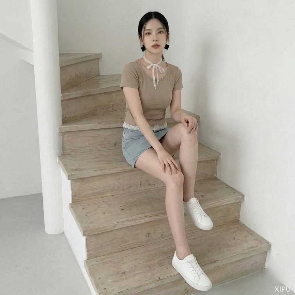 XIPU ผู้หญิงริบบิ้นคอด้านบน Y2K Coquette Slim Fit Top แฟชั่นผู้หญิง IBJ44