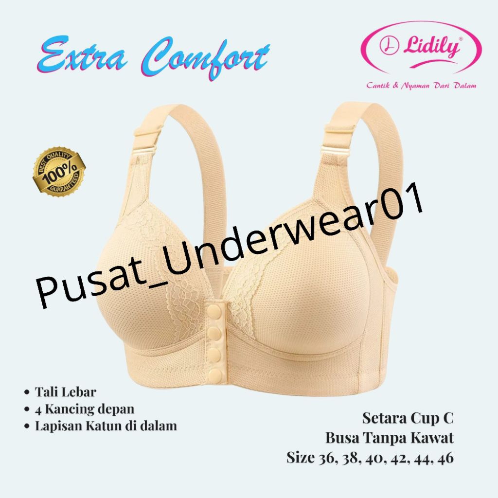 Lydyly Bra Extra Comfort Bra Nylon Spandex โฟมมาตรฐานฟรีลวดปุ่มด้านหน้าถ้วย C ขนาด 36-46