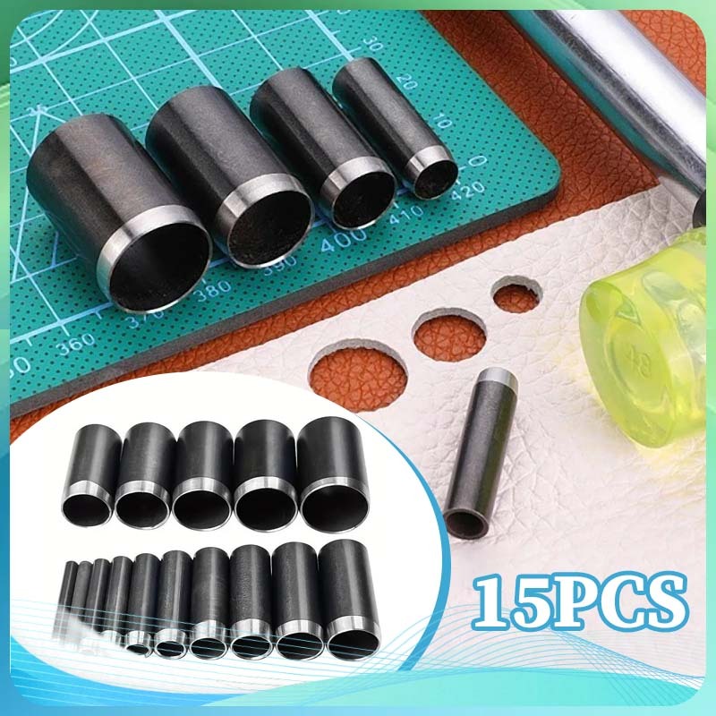 MATA 15PCS Hole Punch เครื่องตัดรอบรู Bit 1-15 มม.Piso Pond หนังเครื่องมือกระดาษเข็มขัด DIY มัลติฟัง