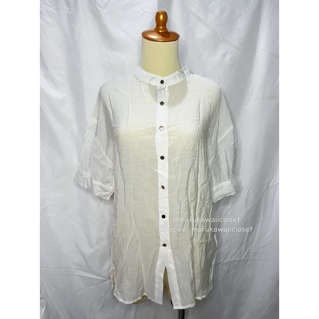 [READY Daily Kawaii Y2K Coquette Mori Goth Vintage Jirai Kei Outfit] เสื้อเบลาส์โอเวอร์ไซส์สีขาว