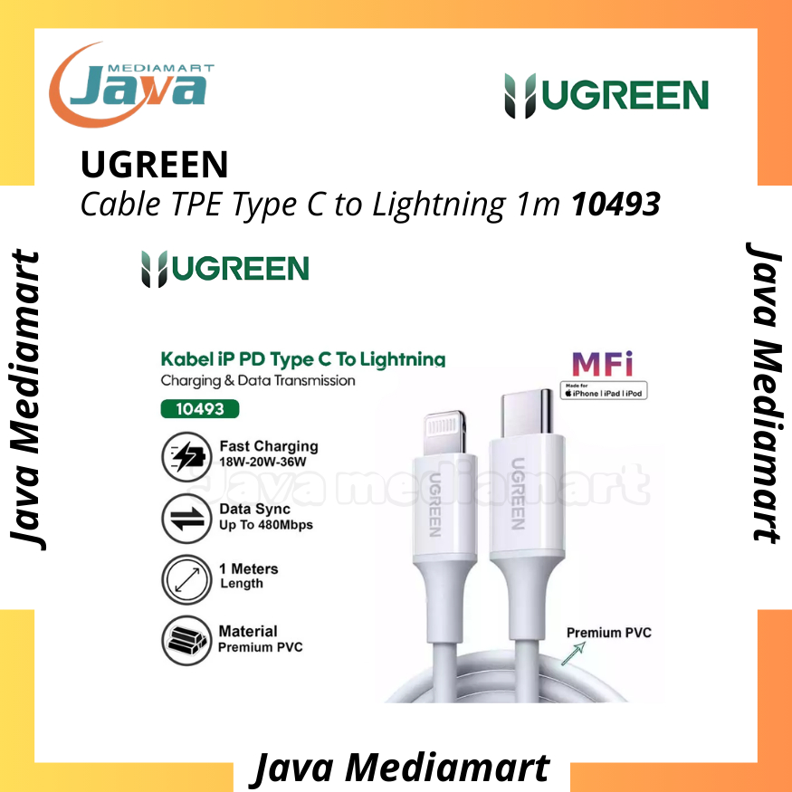 UGREEN Mfi Lightning Data Cable สําหรับ iPhone 11 12 13 14 Type C ถึง Lightning Fast Charging 10493 
