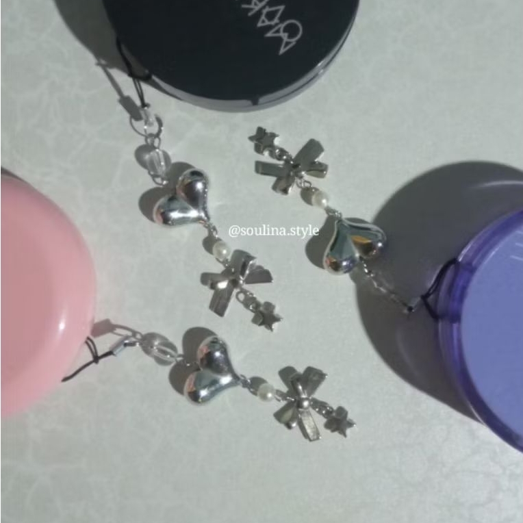 HP GANTUNGAN Strap Chusion Silver Heart|สายคล้องโทรศัพท์|ไม้แขวนเสื้อชูชั่น|โซ่ชูชั่น|สไตล์เกาหลี|สา