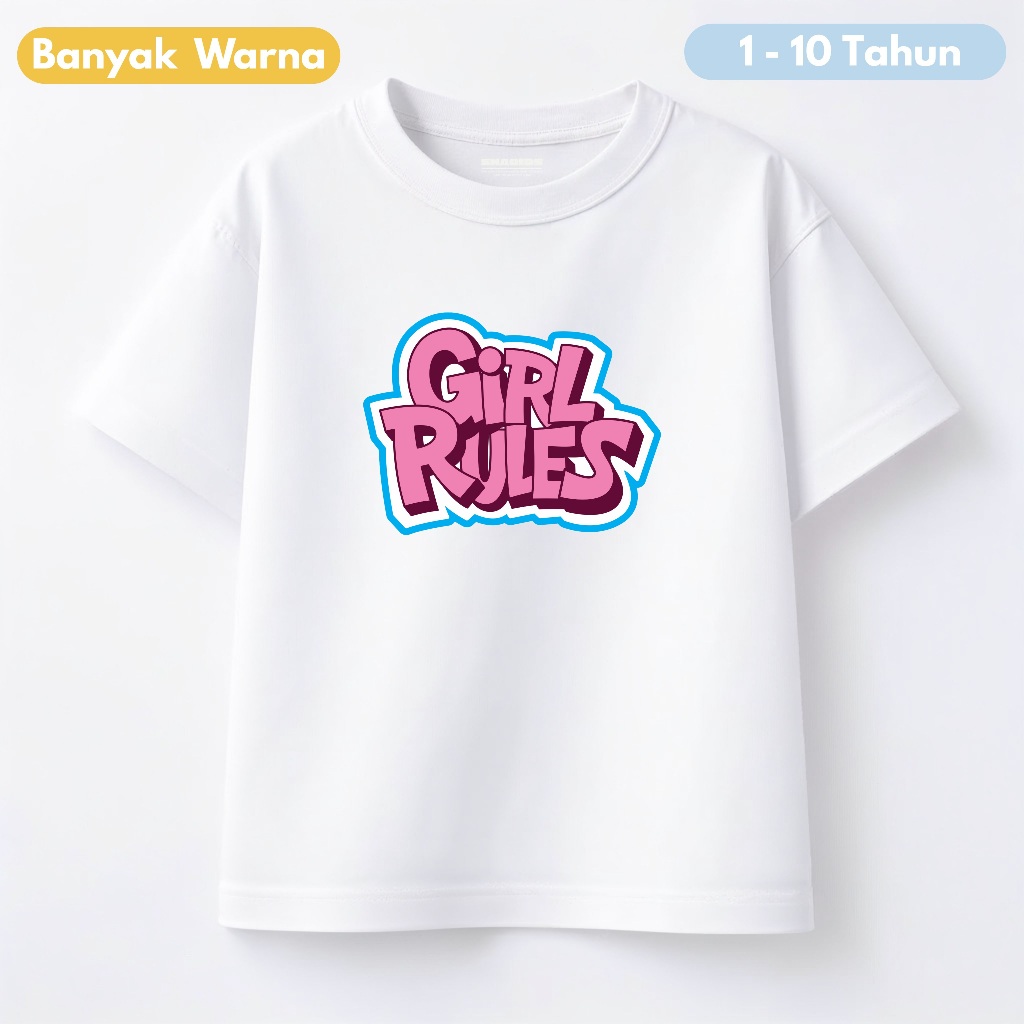 เสื้อยืดลายการ์ตูน Girl Rules ไซส์ S-XXL สําหรับเด็กผู้หญิงแขนสั้น อายุ 1-10 ปี