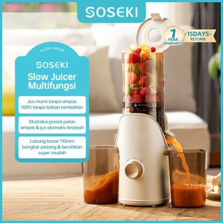 SOSEKI Slow Juicer 150W Low Watt Corong Besar 110mm Cold Press Auto Filter Easy Clean Juicer Buah Sayur Aesthetic