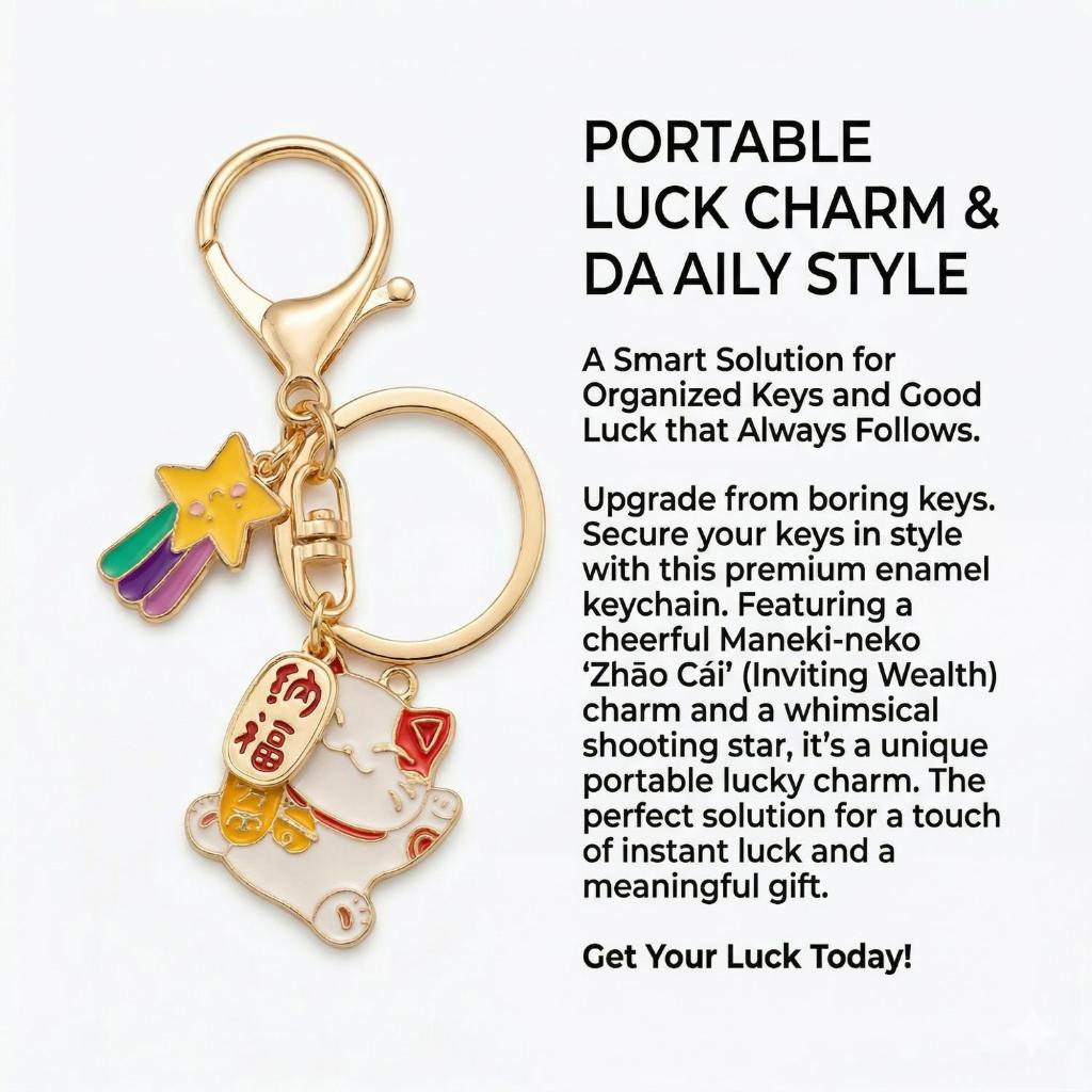 GANTUNGAN Maneki Neko Gold Metal Lucky Cat พวงกุญแจ - พวงกุญแจนําโชค โชคลาภ และอาชีพ