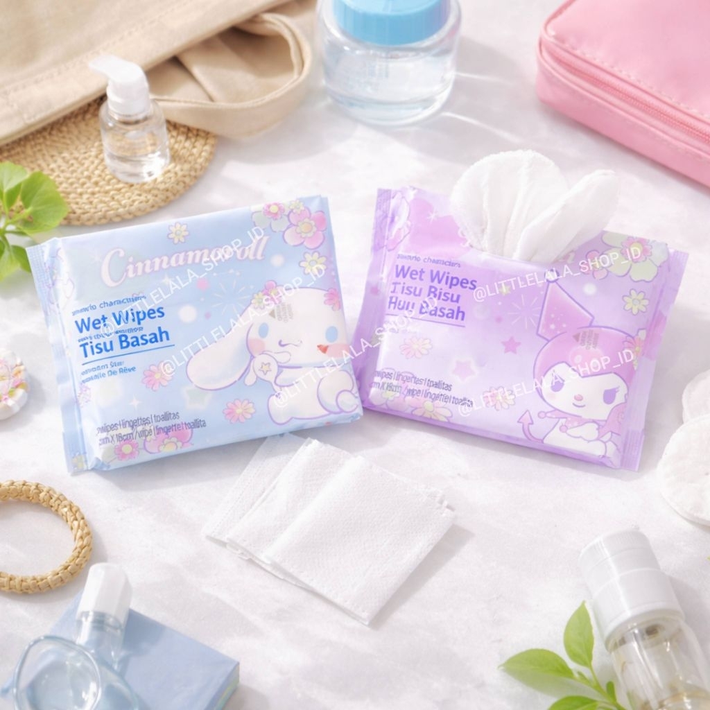 Sanrio Wet Wipes Cinnamoroll Kuromi Mini Travel Size Wet Wipes 10pcs Soft Fragrance ปลอดภัยสําหรับผิ