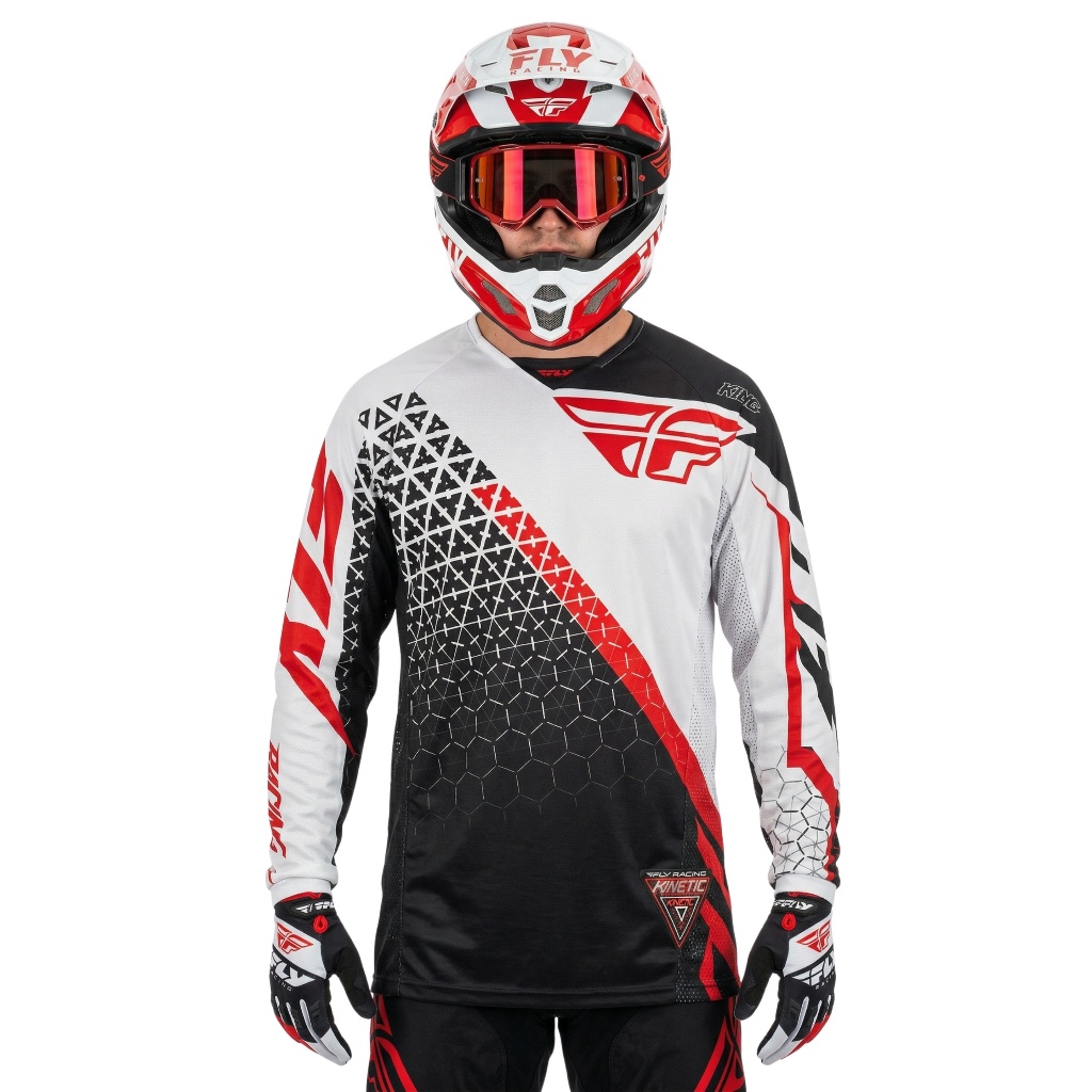 FLY Racing Kinetic เสื้อสีดําสีขาวสีแดง Motocross Trail Mx Original