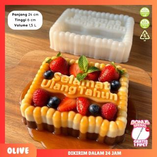 Cetakan Puding Persegi Selamat Ulang Tahun Plastik Loyang Premium 1,5 Liter / Cetakan Bolu Happy Birthday Ulang Tahun Puding / Cetakan Agar Jelly