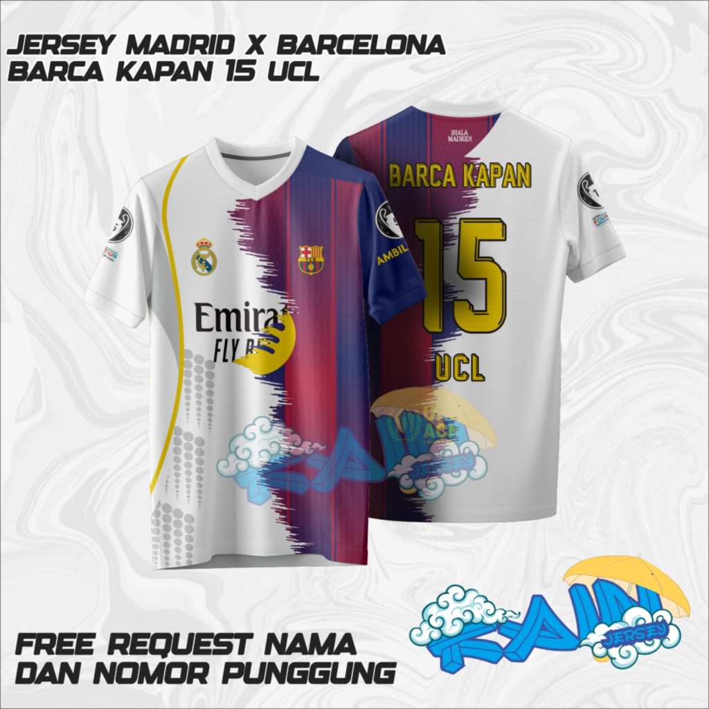 MADRID X BARCELONA BARCA KAPAN 15 UCL เสื้อฟุตบอลพิมพ์เต็มรูปแบบ