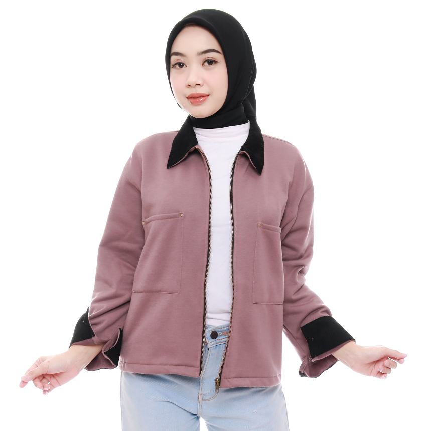 Jeni Jacket - เสื้อแจ็คเก็ตซิปคอปกผ้าลูกฟูกสําหรับผู้หญิง