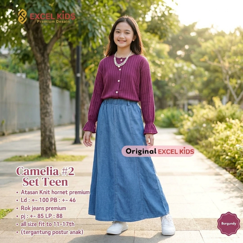 Shopakids Camelia 2 Set Teen Kids Knit Top & Denim Jeans Skirt Set for Teenage Girls by Excel