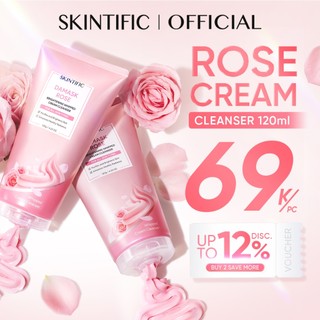 [NEW!] SKINTIFIC - Damask Rose Brightening Whipped Cream Cleanser 120g | Glowing Gentle Soft Foamy Facial Wash Skincare Sabun Cuci Muka Busa Halus Lembut Cleanser Wajah Natrural Radiance Oil-control All Skin Types