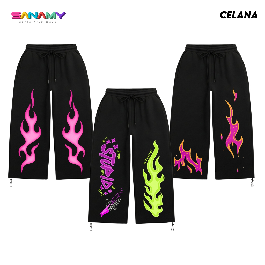 SANAMY Skena Baggy Pants สําหรับเด็กชายและเด็กหญิง Black Distro อายุ 7-12 ปีขนแกะ CSKA-002