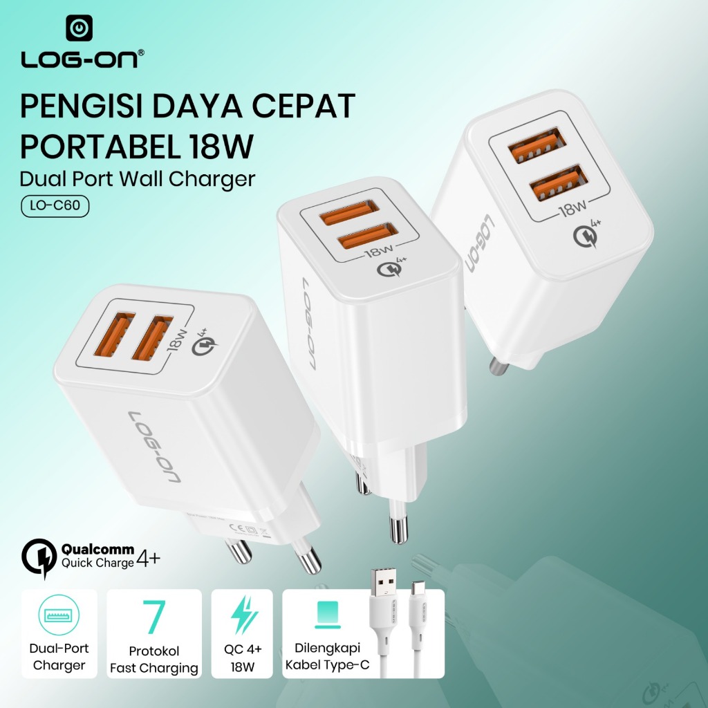LOG ON CHARGER 18WATT 2USB QC 4.0 LO-C60 (สาย INCLUDES)