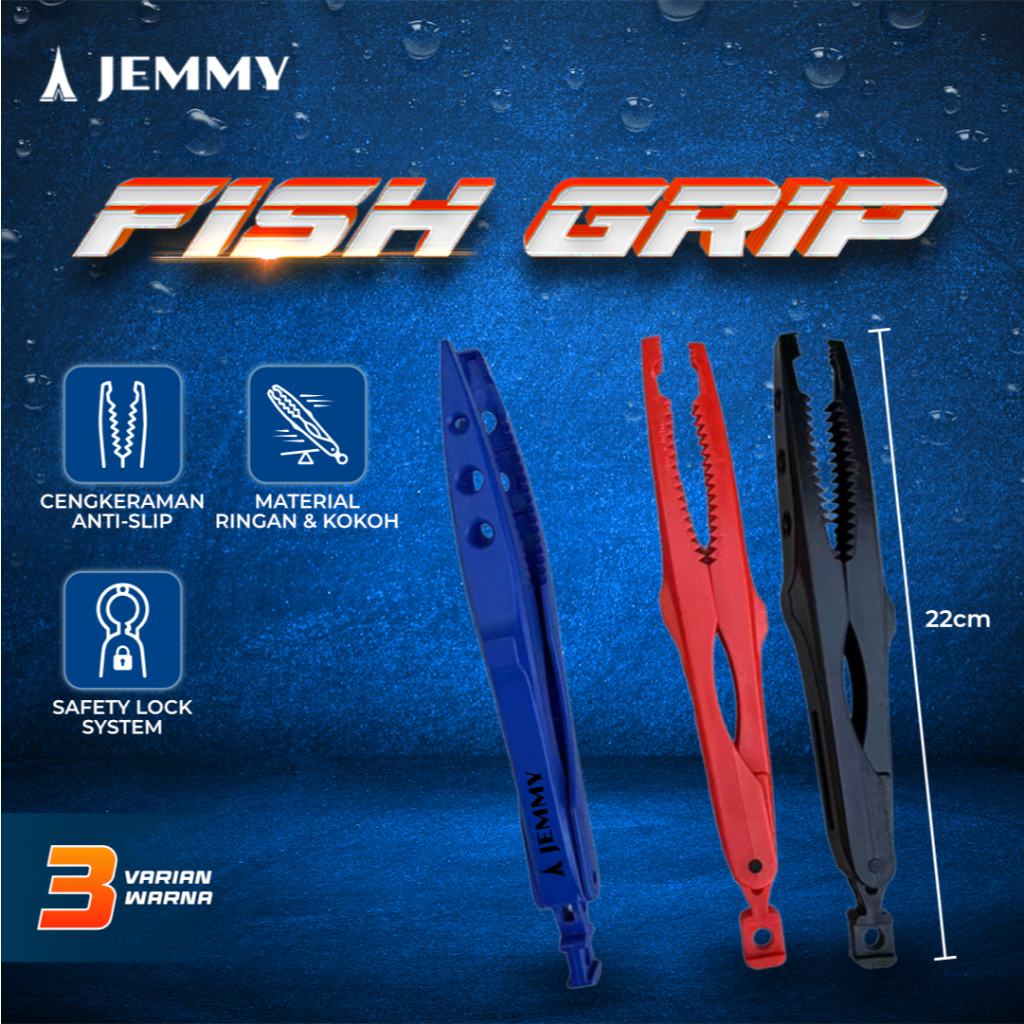 MERAH JEMMY Fish Grip Fishing 22cm Anti-Slip Fish Clamp, Strong & Non-Slip + Safety Lock สีดําสีฟ้าส
