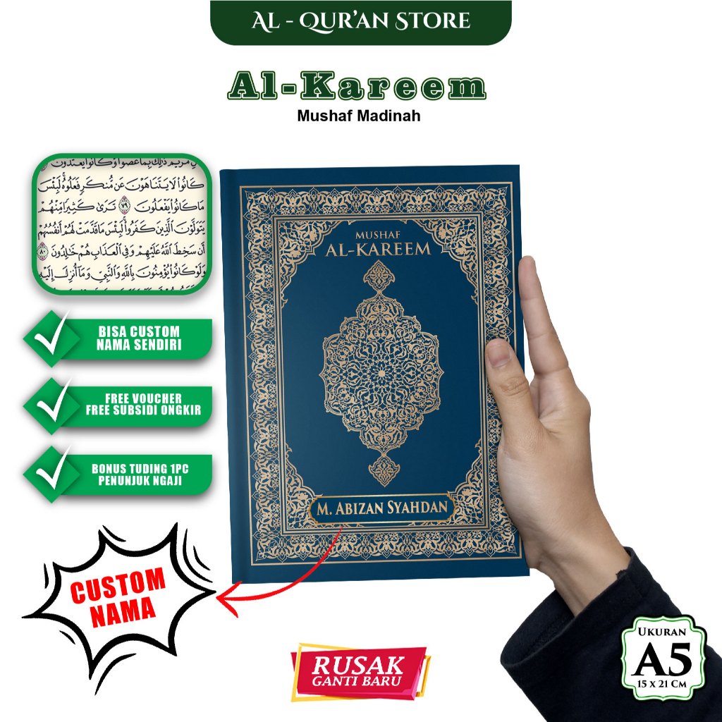 AL-QURAN AL KAREED A5 AL-QURAN MADINAH NON-TRANSLATED, AL-QURAN RASM USMANI A5, AL-QURAN พร้อมศิลปะ