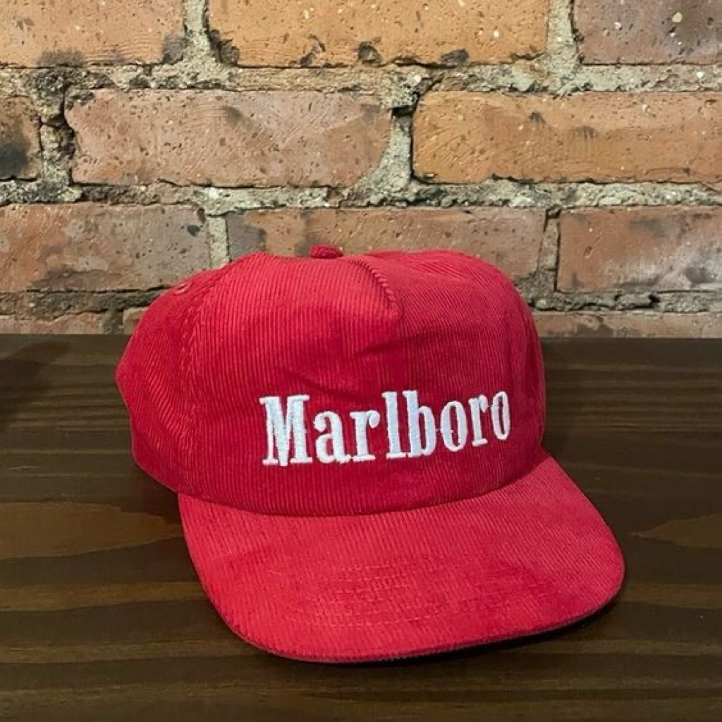 MERAH Marlboro Cap 90s / Unisex Red Corduroy Marlboro Snapback Hat - ดีไซน์คลาสสิก สวมใส่สบาย