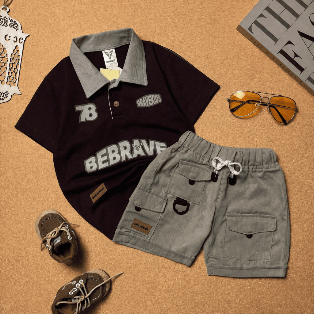 KATUN BRAVEKIDS FASHION RUGBY CHOCO CHEESE TEES COTTON 24s KIDS SUIT AGES 1-5 ปีเสื้อยืดและกางเกง