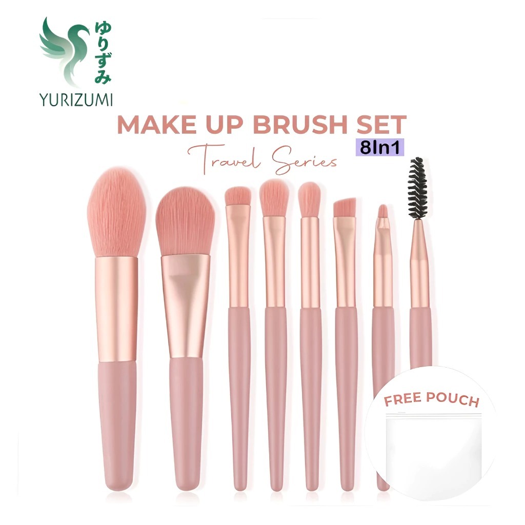 [fashion518] แปรงแต่งหน้า Yurizumi 8-in-1 Free Pouch Make Up Tools - Face Contour Eyeshadow Lipbrush