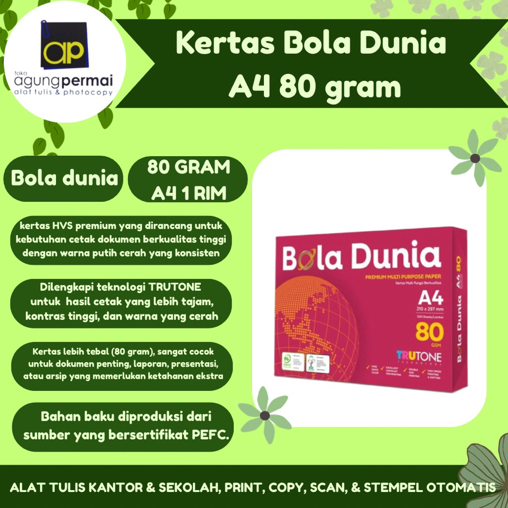 กระดาษบอลโลก A4 80Gsm/Gram (1rim)
