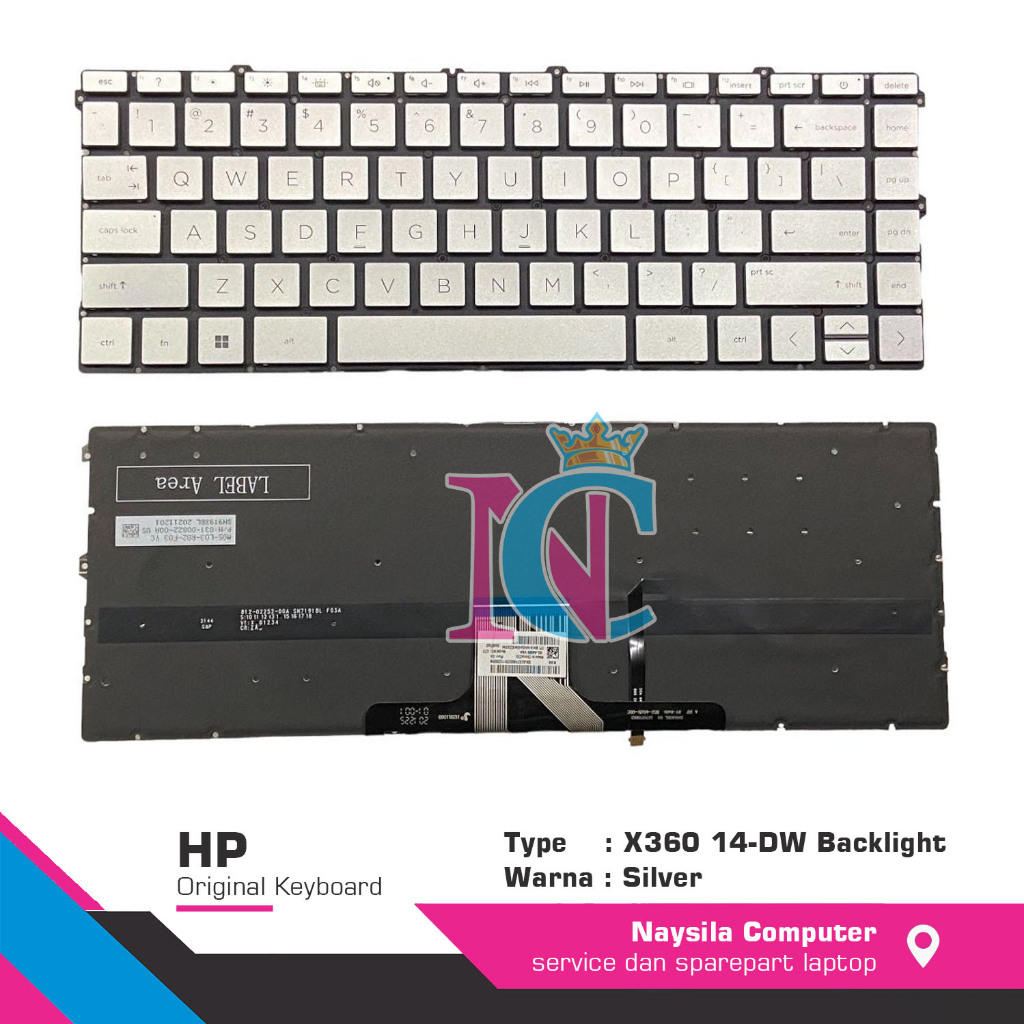 HP Pavilion X360 14-DV 14-DW 14M-DW คีย์บอร์ดแบ็คไลท์สีเงิน