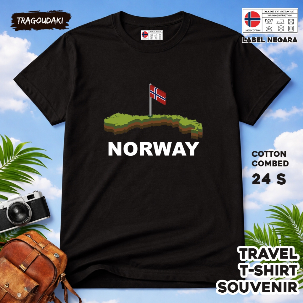 NORWAY เสื้อยืดของที่ระลึก NORWAY 52 Tag เสื้อผ้าของที่ระลึกทําจากผ้าฝ้ายหวี 24 วินาที