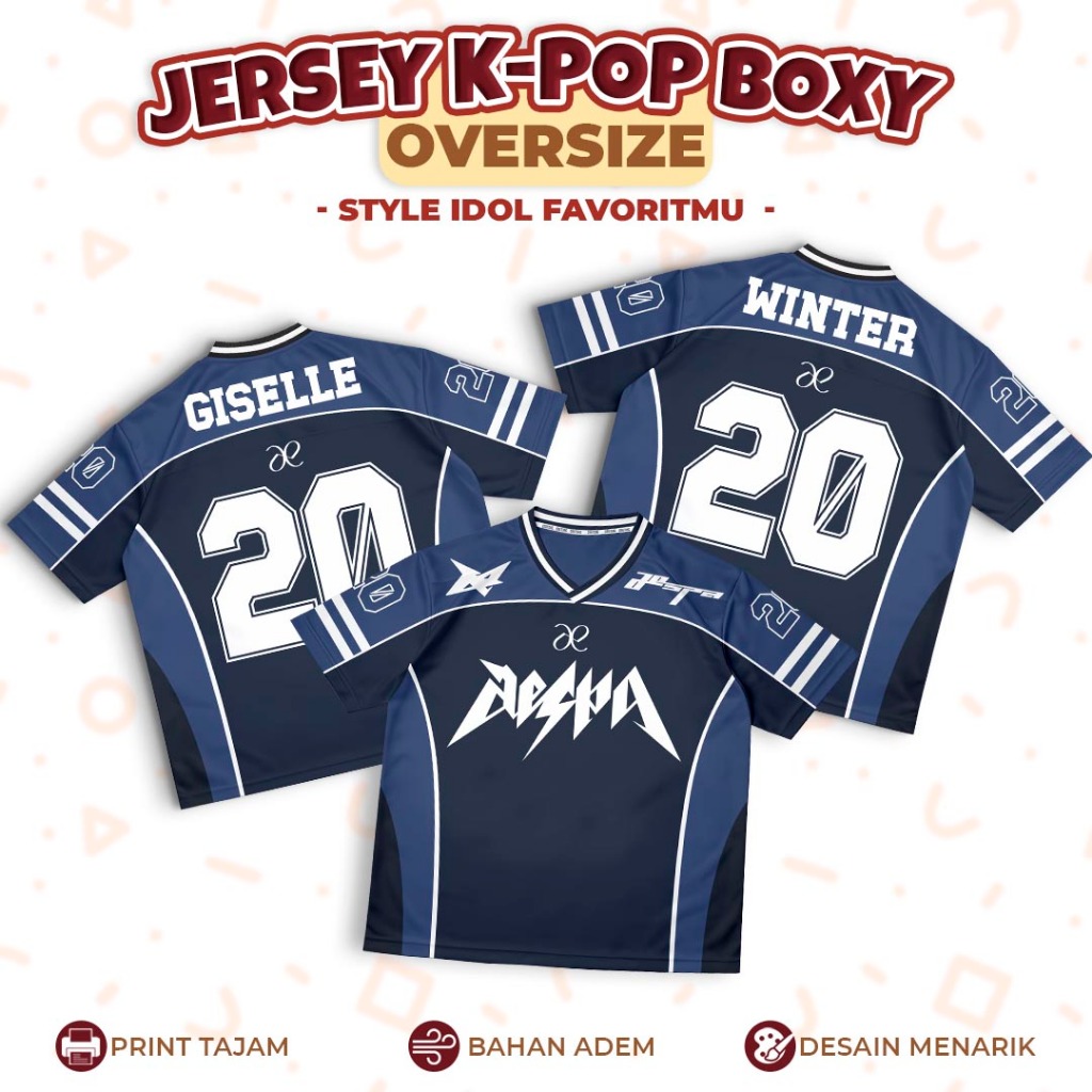 Kpop Boxy Oversize เสื้อพิมพ์เต็มรูปแบบ | Aespa Streetwear Y2K Premium Milano & วัสดุนูน