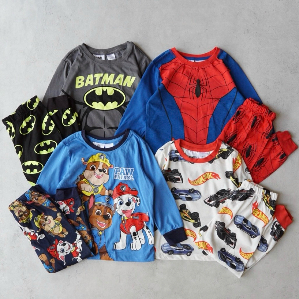 ชุดพีเจตัวละครเด็กชาย | ขนาด 3-10y | Hot wheels paw patrol batman spiderman | ชุดกางเกงขายาวเด็กผู้ช