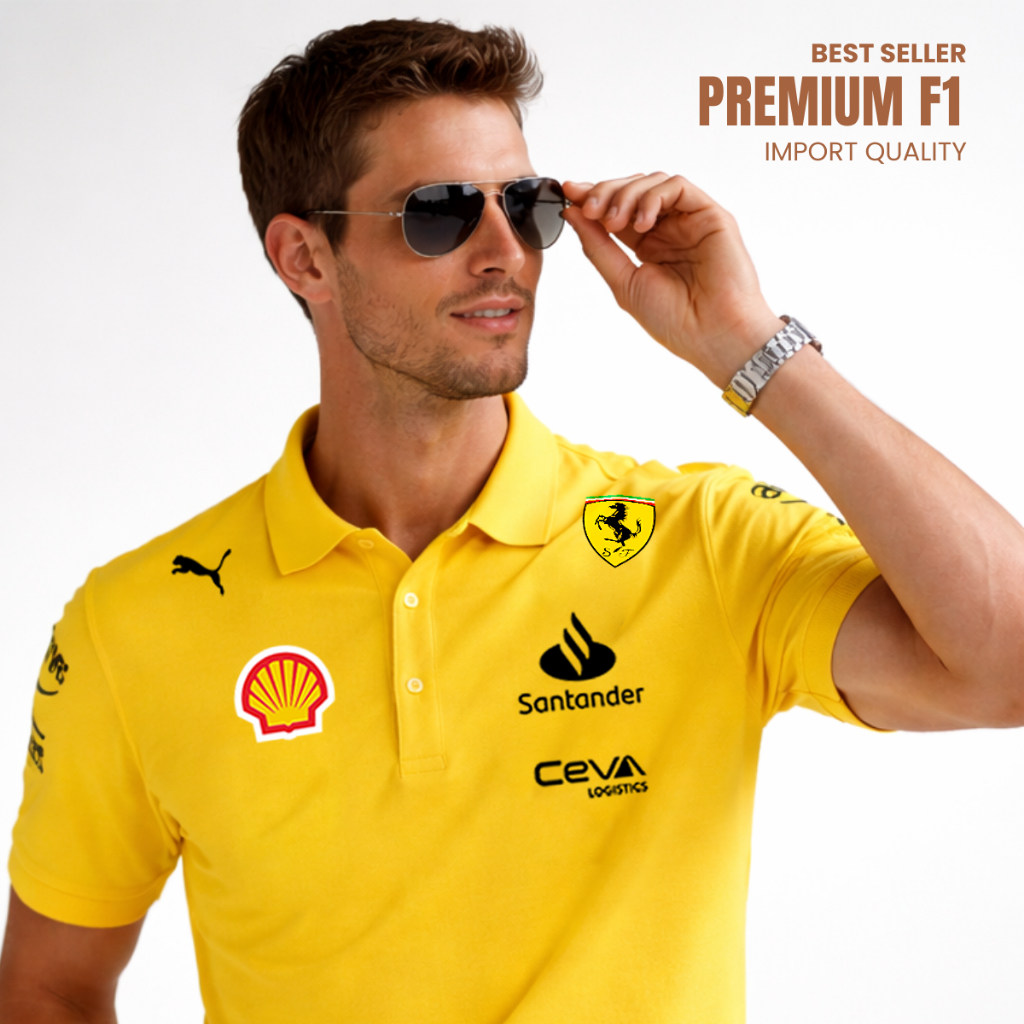เสื้อโปโลนําเข้าระดับพรีเมียม Ferrari F1 2025 – เสื้อแข่ง Ferrari เสื้อเชิ้ตคอปกผู้ชาย