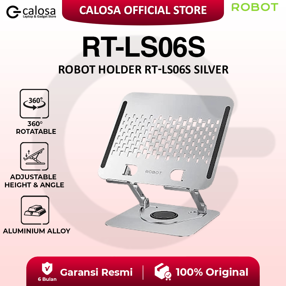 ROBOT Laptop Holder Strong Rotatable 360 RT-LS06S Cold Aluminium Alloy Stand Silver