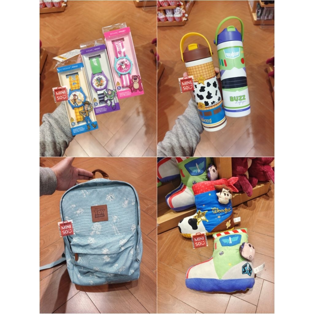 MINISO คอลเลกชัน PIXAR TOY STORY ล่าสุด (WOODY / BUZZ LIGHTYEAR / LOTSO, นาฬิกา WOODY / BUZZ LIGHTYEAR ขวดสแตนเลส, กระเป๋าเป้ TOY STORY, WOODY / BUZZ หมอนโซฟา, การ์ดป้ายกล่องตาบอด)