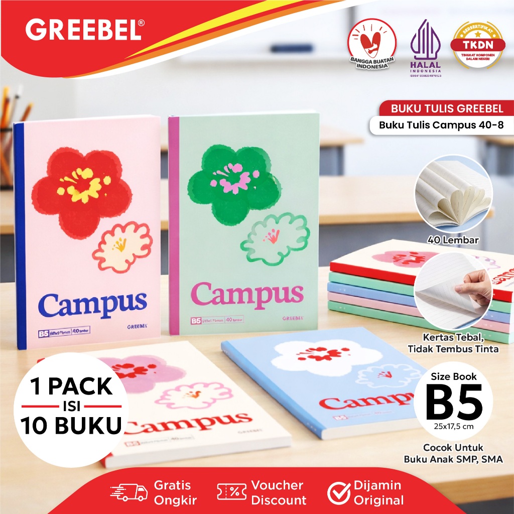 (10 เล่ม) สมุดโน๊ตกรีซเบล แคมปัส Boxy 40 แผ่น (1 แพ็ค 10 เล่ม) B5 40-8 School Book I สมุดโน๊ต Greebe