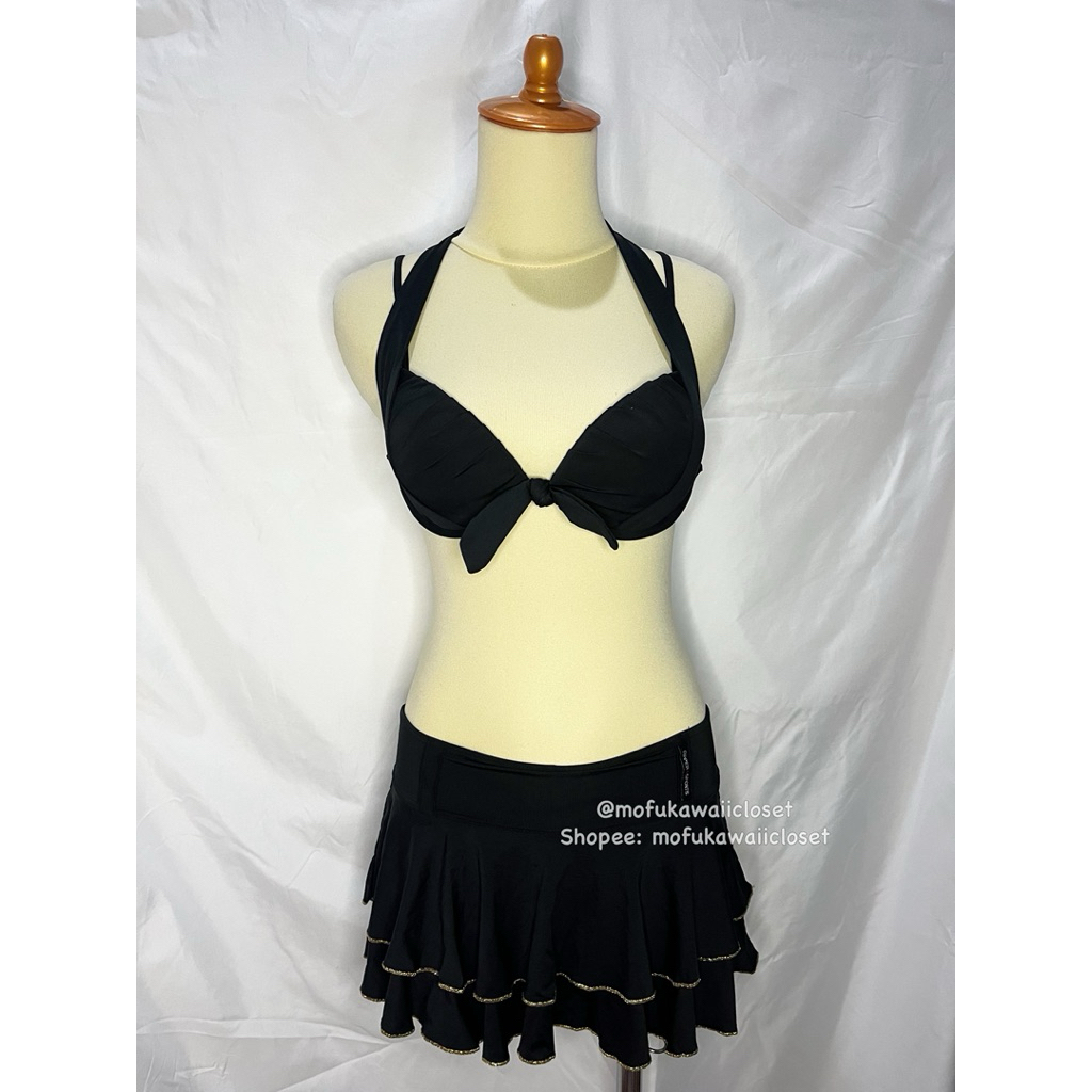 [READY Daily Kawaii Y2K Coquette Mori Goth Vintage Outfit] ชุดบิกินี่ชุดว่ายน้ําคล้องคอ