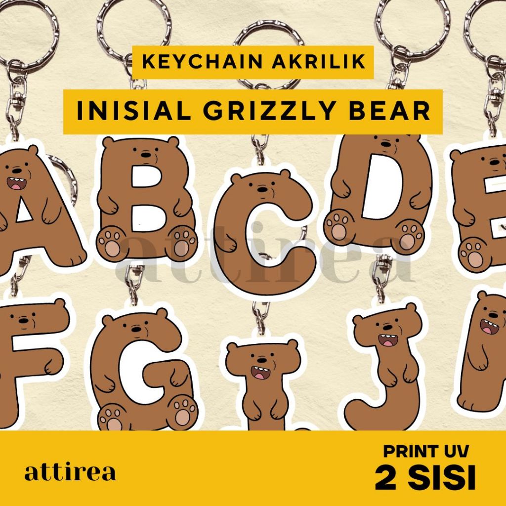 พวงกุญแจอักษรย่ออะคริลิก GANTUNGAN - Grizzly Bear We Bare Bears | พวงกุญแจของที่ระลึกเริ่มต้นการ์ตูน