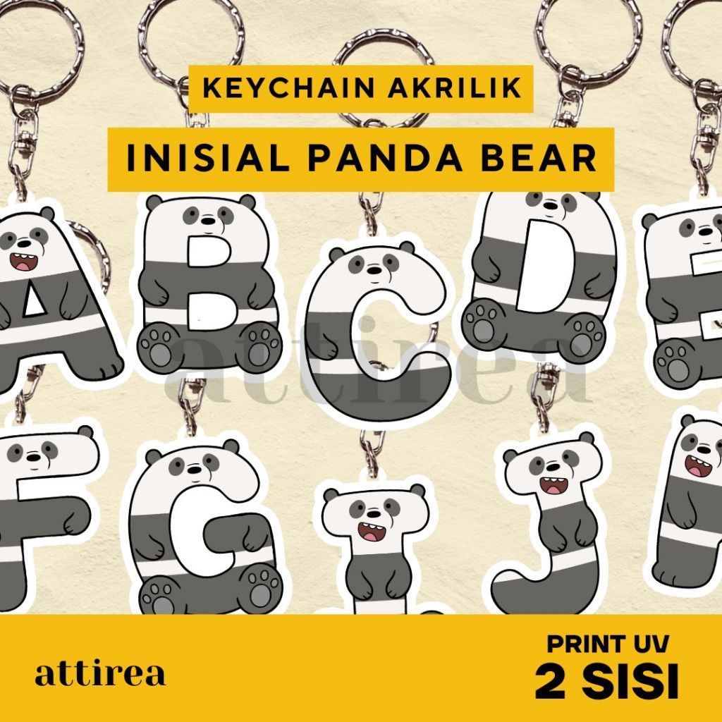 พวงกุญแจอักษรย่ออะคริลิก GANTUNGAN - Panda Bear We Bare Bears | พวงกุญแจของที่ระลึกเริ่มต้นการ์ตูนน่