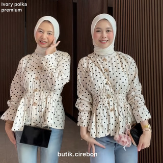 Polkadot Blouse Premium dengan kancing premium elegan bahan cotton poplin premium Blouse terbaru 2026