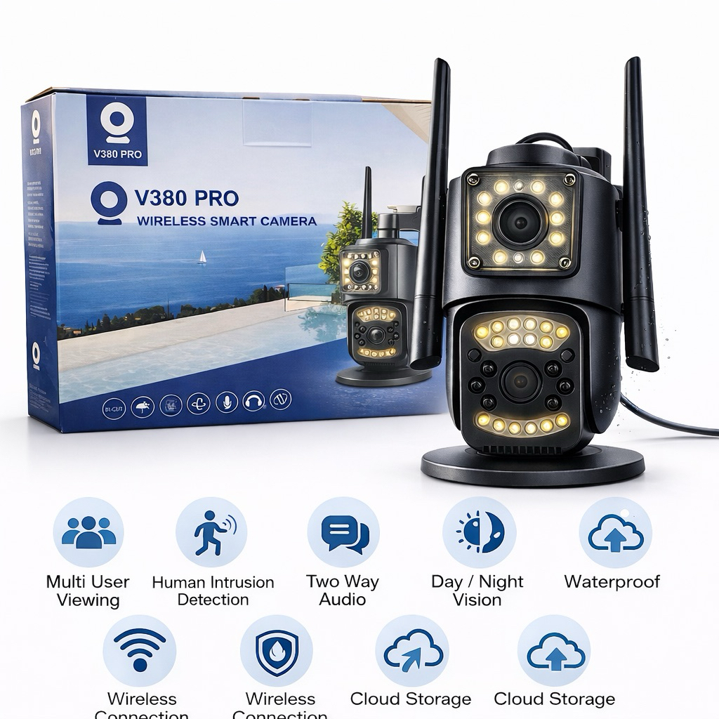กล้องวงจรปิด WiFi V380 Pro 360° กล้องคู่ 1080P HD IP กล้องกันน้ํากลางแจ้ง Night Vision Monitor HP