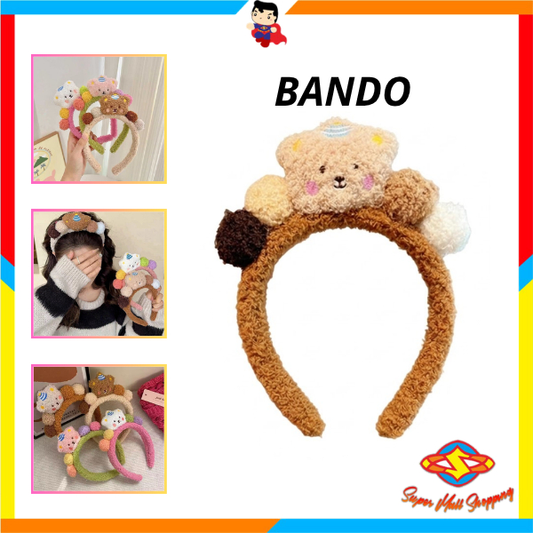 SMS แถบคาดศีรษะตัวอักษรหมี Plush 3D Bondu คอสเพลย์ตุ๊กตาหมี Motif Pompom Bandana แฟชั่นผู้หญิงอุปกรณ