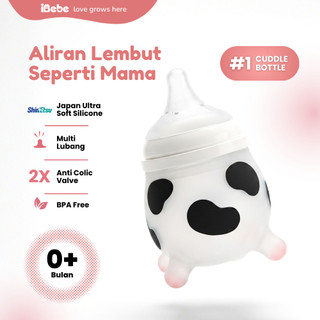 (trending dot sapi)iBebe MooMoo botol susu MooMooKu untuk Bayi 0 6 bulan Anti Tumpah Bocor Newborn | Silikon Premium | Leher Lebar BPA Free | Paket Hemat + Sikat
