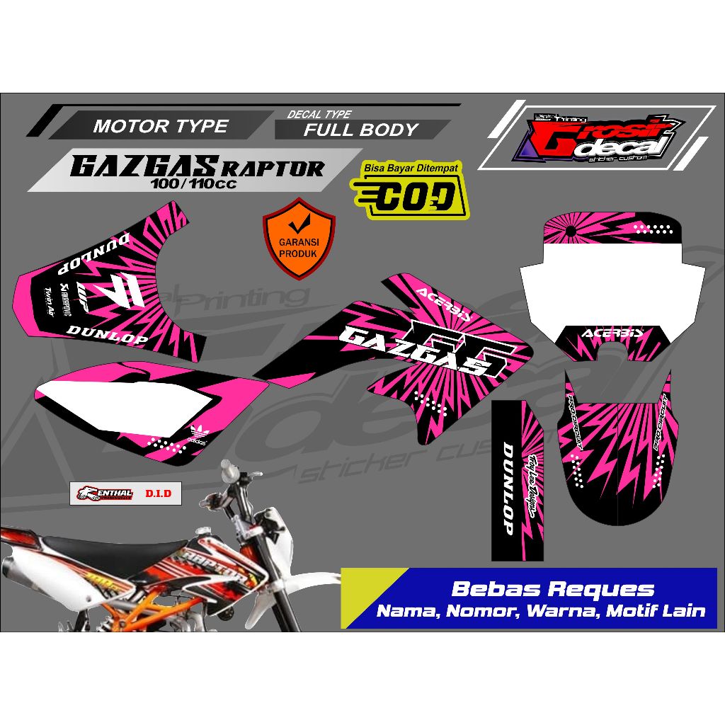 สติ๊กเกอร์สติ๊กเกอร์ Trail Mini Gazgas Raptor 100cc 110cc 125cc Trail Mini CRF 50cc Trail Mini RFZ 7