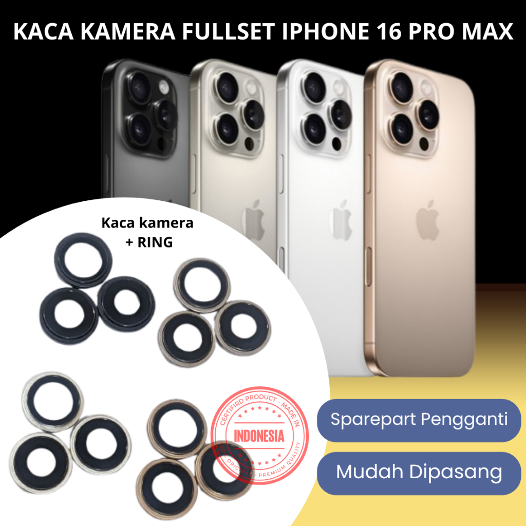 Replacement Glass Fullset กล้องหลัง IPHONE 16 PRO MAX / IP 16 PRO MAX พร้อมแหวนอะไหล่เดิม