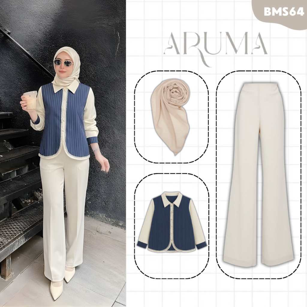 ชุดสตรี 3-In-1 {เสื้อ Channa, Bella Square, Cutbray Pants} ชุดสไตล์เกาหลี BMS64