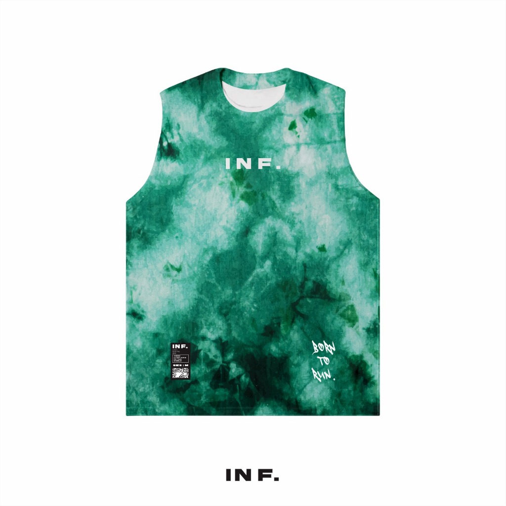 เสื้อวิ่งแขนกุดสีขาวสีเขียวมัดย้อม - เสื้อวิ่ง Born To Run 09 INF Sport Top