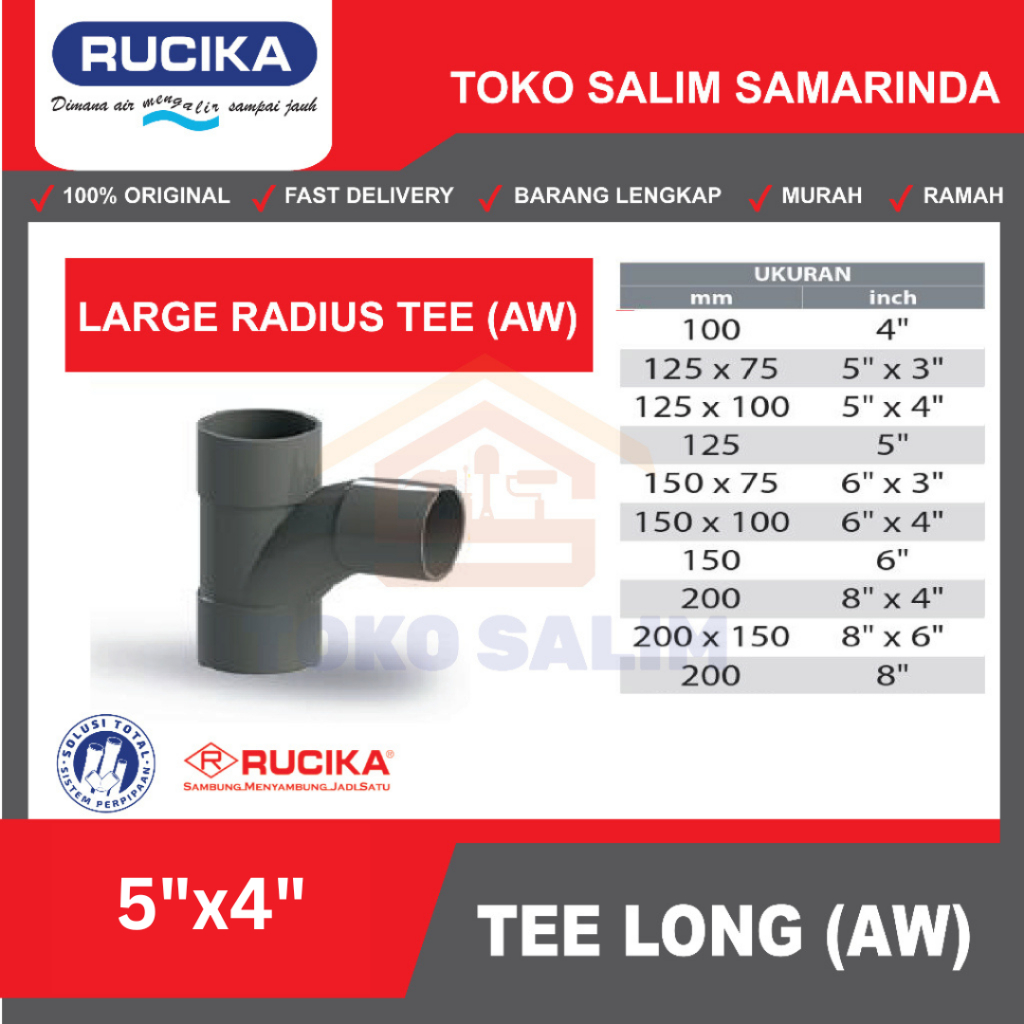 เสื้อยืดรัศมีขนาดใหญ่ Rucika JIS AW 5x4 นิ้ว | ทีวาย 90 องศา TY90 TLong Rucika AW 5x4 นิ้ว