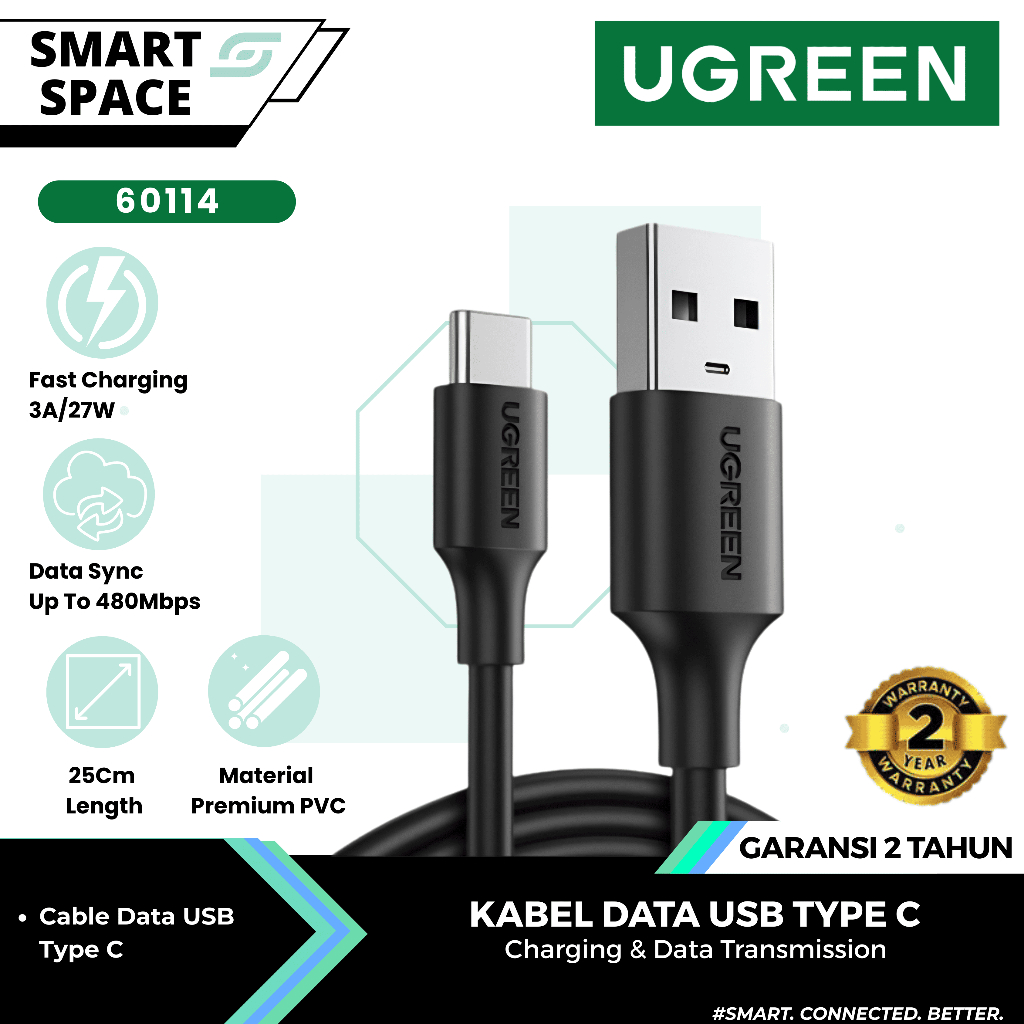 UGREEN สาย USB Type C 3A QC 3.0 Fast Charging 25cm 50cm 1M 2M 3M - รับประกัน 12 เดือนอย่างเป็นทางการ
