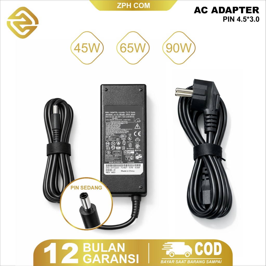 Zph อะแดปเตอร์ชาร์จ D3LL Latitude inspiron 45W 65W 90W Pin 4.5x3.0 มม.รวมสายไฟพร้อมการรับประกัน