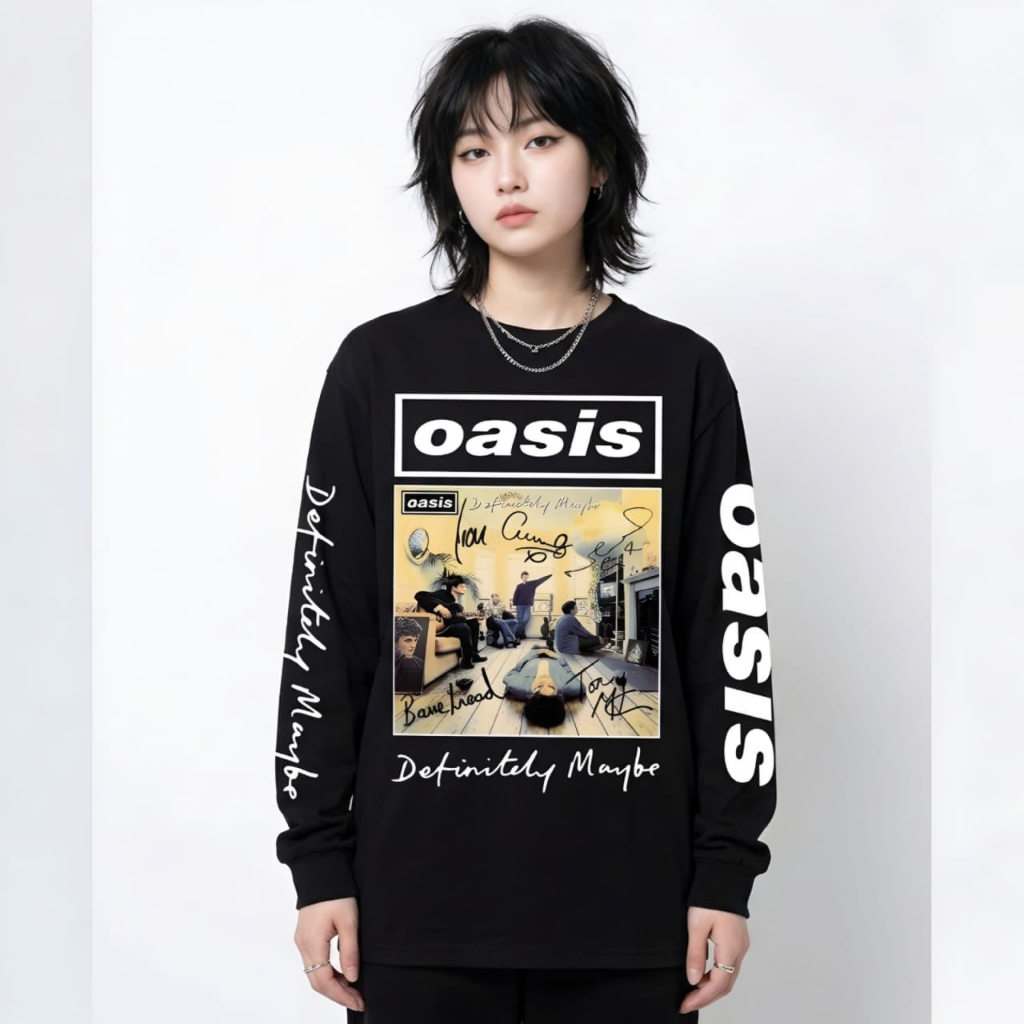 Metaphor Tshirt Vintage Oasis Maybe แขนยาวแขนยาวสีดํา Unisex distro เสื้อยืด