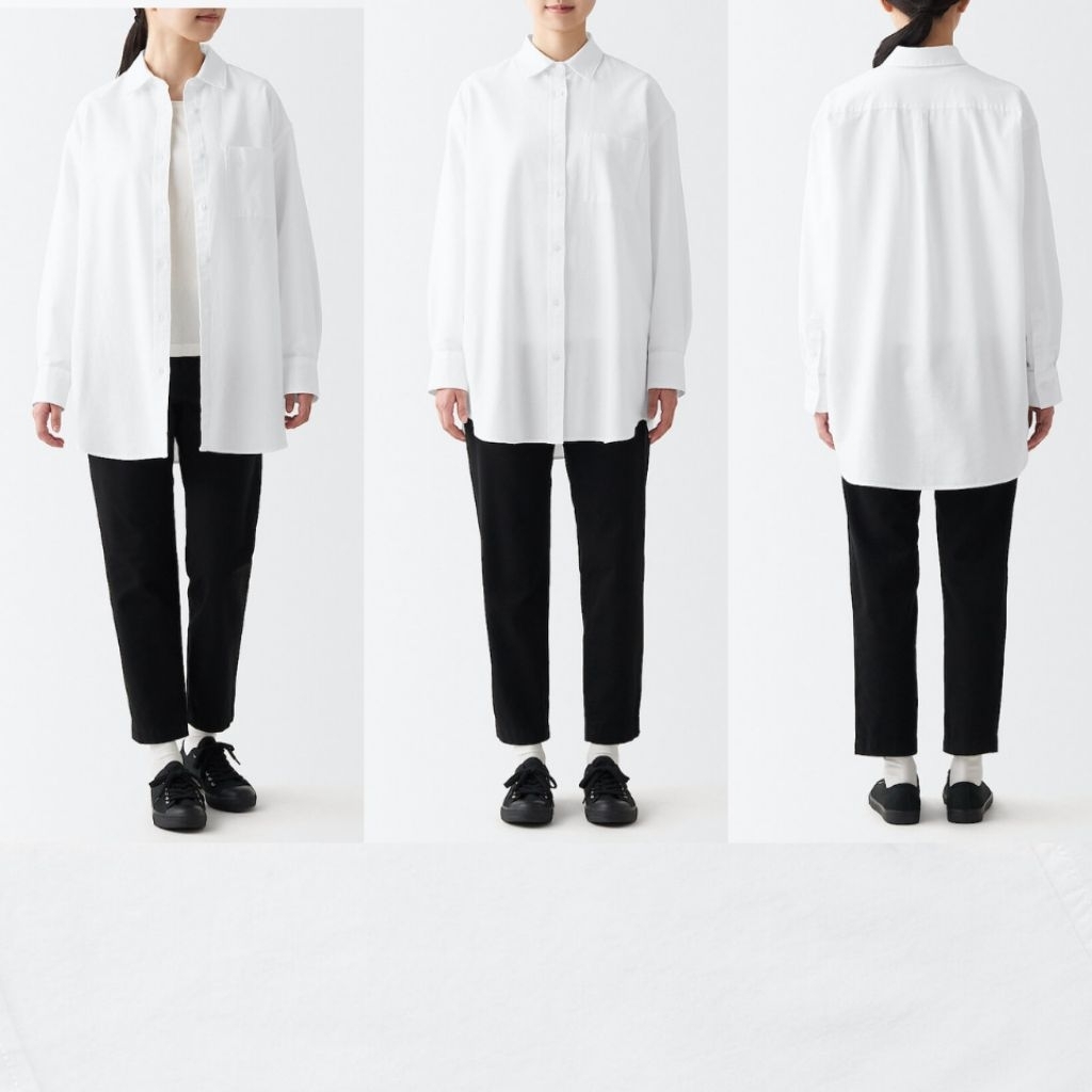 MUJI เสื้อเชิ้ตผู้หญิง Oxford Washed เสื้อเชิ้ตแขนกลาง